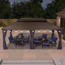 PURPLE LEAF Outdoor Hardtop Gazebo for Patio Bronze Aluminum Frame Pavilion with Navy-Blue Curtain and String Lights-milky