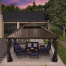 PURPLE LEAF Outdoor Hardtop Gazebo for Patio Bronze Aluminum Frame Pavilion with Navy-Blue Curtain and String Lights-milky