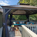 PURPLE LEAF Outdoor Hardtop Gazebo for Patio Bronze Aluminum Frame Pavilion with Navy-Blue Curtain and Reinforced Support Rods