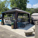 PURPLE LEAF Outdoor Hardtop Gazebo for Patio Bronze Aluminum Frame Pavilion with Navy-Blue Curtain