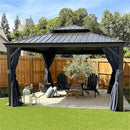 PURPLE LEAF Outdoor Hardtop Gazebo for Patio Bronze Aluminum Frame Pavilion with Navy-Blue Curtain and Reinforced Support Rods