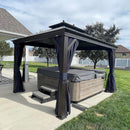 PURPLE LEAF Outdoor Hardtop Gazebo for Patio Bronze Aluminum Frame Pavilion with Navy-Blue Curtain and Reinforced Support Rods