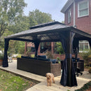 PURPLE LEAF Outdoor Hardtop Gazebo for Patio Bronze Aluminum Frame Pavilion with Navy-Blue Curtain and Reinforced Support Rods