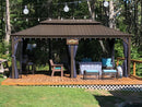 PURPLE LEAF Outdoor Hardtop Gazebo for Patio Bronze Aluminum Frame Pavilion with Navy-Blue Curtain