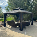 PURPLE LEAF Outdoor Hardtop Gazebo for Patio Bronze Aluminum Frame Pavilion with Navy-Blue Curtain and Reinforced Support Rods
