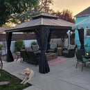 PURPLE LEAF Outdoor Hardtop Gazebo for Patio Bronze Aluminum Frame Pavilion with Navy-Blue Curtain and Reinforced Support Rods