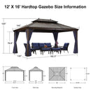 PURPLE LEAF Outdoor Hardtop Gazebo for Patio Bronze Aluminum Frame Pavilion with Navy-Blue Curtain