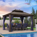 PURPLE LEAF Outdoor Hardtop Gazebo for Patio Bronze Aluminum Frame Pavilion with Navy-Blue Curtain and Reinforced Support Rods