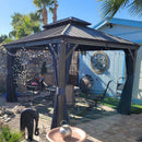 PURPLE LEAF Outdoor Hardtop Gazebo for Patio Bronze Aluminum Frame Pavilion with Navy-Blue Curtain