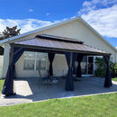 PURPLE LEAF Outdoor Hardtop Gazebo for Patio Bronze Aluminum Frame Pavilion with Navy-Blue Curtain and Reinforced Support Rods