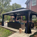 PURPLE LEAF Outdoor Hardtop Gazebo for Patio Bronze Aluminum Frame Pavilion with Navy-Blue Curtain and Reinforced Support Rods