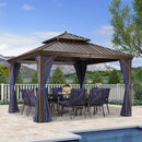 PURPLE LEAF Outdoor Hardtop Gazebo for Patio Bronze Aluminum Frame Pavilion with Navy-Blue Curtain and Reinforced Support Rods