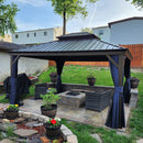 PURPLE LEAF Outdoor Hardtop Gazebo for Patio Bronze Aluminum Frame Pavilion with Navy-Blue Curtain