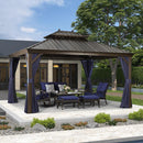 PURPLE LEAF Outdoor Hardtop Gazebo for Patio Bronze Aluminum Frame Pavilion with Navy-Blue Curtain