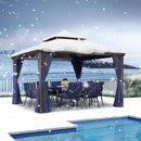 PURPLE LEAF Outdoor Hardtop Gazebo for Patio Bronze Aluminum Frame Pavilion with Navy-Blue Curtain