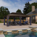 PURPLE LEAF Outdoor Hardtop Gazebo for Patio Bronze Aluminum Frame Pavilion with Navy-Blue Curtain