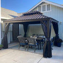 PURPLE LEAF Outdoor Hardtop Gazebo for Patio Bronze Aluminum Frame Pavilion with Navy-Blue Curtain and Reinforced Support Rods