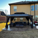 PURPLE LEAF Outdoor Hardtop Gazebo for Patio Bronze Aluminum Frame Pavilion with Navy-Blue Curtain
