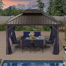 PURPLE LEAF Outdoor Hardtop Gazebo for Patio Bronze Aluminum Frame Pavilion with Navy-Blue Curtain