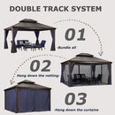 PURPLE LEAF Outdoor Hardtop Gazebo for Patio Bronze Aluminum Frame Pavilion with Navy-Blue Curtain and Reinforced Support Rods