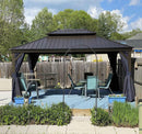 PURPLE LEAF Outdoor Hardtop Gazebo for Patio Bronze Aluminum Frame Pavilion with Navy-Blue Curtain