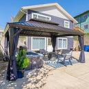 PURPLE LEAF Outdoor Hardtop Gazebo for Patio Bronze Aluminum Frame Pavilion with Navy-Blue Curtain and Reinforced Support Rods