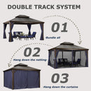 PURPLE LEAF Outdoor Hardtop Gazebo for Patio Bronze Aluminum Frame Pavilion with Navy-Blue Curtain