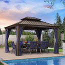 PURPLE LEAF Outdoor Hardtop Gazebo for Patio Bronze Aluminum Frame Pavilion with Navy-Blue Curtain