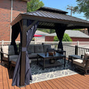 PURPLE LEAF Outdoor Hardtop Gazebo for Patio Bronze Aluminum Frame Pavilion with Navy-Blue Curtain