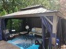 PURPLE LEAF Outdoor Hardtop Gazebo for Patio Bronze Aluminum Frame Pavilion with Navy-Blue Curtain