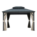 PURPLE LEAF Outdoor Hardtop Gazebo for Patio Grey Aluminum Frame Pavilion with Khaki curtains