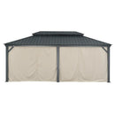 PURPLE LEAF Outdoor Hardtop Gazebo for Patio Grey Aluminum Frame Pavilion with Khaki curtains