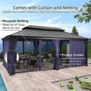 PURPLE LEAF Outdoor Hardtop Gazebo for Patio Grey Aluminum Frame Pavilion with Navy-Blue Curtain