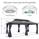 PURPLE LEAF Outdoor Hardtop Gazebo for Patio Grey Aluminum Frame Pavilion with Navy-Blue Curtain