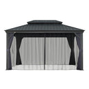 PURPLE LEAF Outdoor Hardtop Gazebo for Patio Grey Aluminum Frame Pavilion with Navy-Blue Curtain