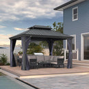PURPLE LEAF Outdoor Hardtop Gazebo for Patio Grey Aluminum Frame Pavilion with Navy-Blue Curtain