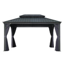 PURPLE LEAF Outdoor Hardtop Gazebo for Patio Grey Aluminum Frame Pavilion with Navy-Blue Curtain