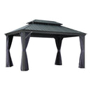 PURPLE LEAF Outdoor Hardtop Gazebo for Patio Grey Aluminum Frame Pavilion with Navy-Blue Curtain