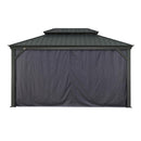 PURPLE LEAF Outdoor Hardtop Gazebo for Patio Grey Aluminum Frame Pavilion with Navy-Blue Curtain