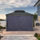 PURPLE LEAF Outdoor Hardtop Gazebo for Patio Grey Aluminum Frame Pavilion with Navy-Blue Curtain