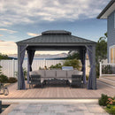 PURPLE LEAF Outdoor Hardtop Gazebo for Patio Grey Aluminum Frame Pavilion with Navy-Blue Curtain