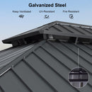 PURPLE LEAF Outdoor Hardtop Gazebo for Patio Grey Aluminum Frame Pavilion with Navy-Blue Curtain