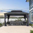 PURPLE LEAF Outdoor Hardtop Gazebo for Patio Grey Aluminum Frame Pavilion with Navy-Blue Curtain