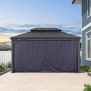 PURPLE LEAF Outdoor Hardtop Gazebo for Patio Grey Aluminum Frame Pavilion with Navy-Blue Curtain