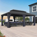 PURPLE LEAF Outdoor Hardtop Gazebo for Patio Grey Aluminum Frame Pavilion with Navy-Blue Curtain