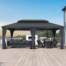 PURPLE LEAF Outdoor Hardtop Gazebo for Patio Grey Aluminum Frame Pavilion with Navy-Blue Curtain