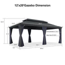 PURPLE LEAF Outdoor Hardtop Gazebo for Patio Grey Aluminum Frame Pavilion with Navy-Blue Curtain