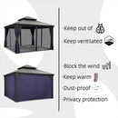 PURPLE LEAF Outdoor Hardtop Gazebo for Patio Grey Aluminum Frame Pavilion with Navy-Blue Curtain