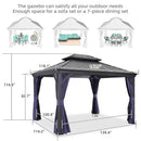 PURPLE LEAF Outdoor Hardtop Gazebo for Patio Grey Aluminum Frame Pavilion with Navy-Blue Curtain
