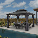 PURPLE LEAF Patio Gazebo for Backyard Grey Hardtop Galvanized Steel Roof Awning with String Lights-clear